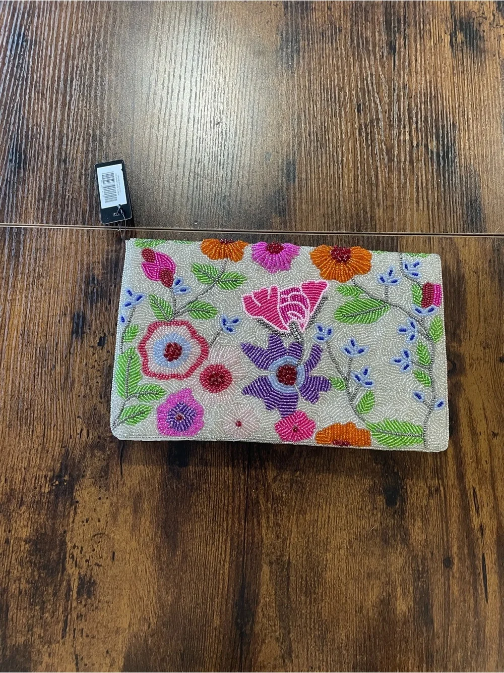 Klarity Ivory Multi Floral Beaded Envelope Clutch
